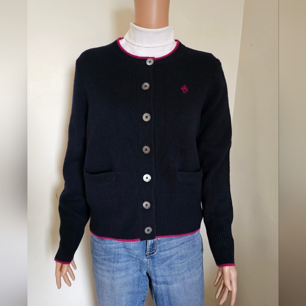 Brooks Brothers Black Cardigan with Pink Trim
